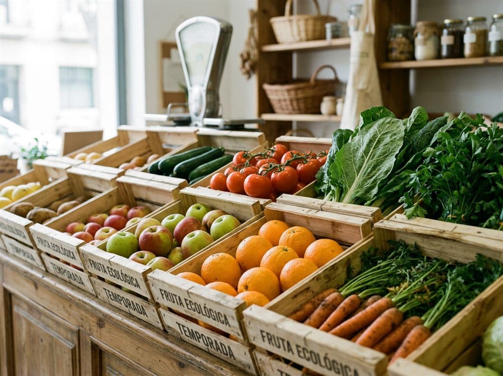Fruta y verdura ecológica en la tienda de Aira Espacio Bio en Ourense